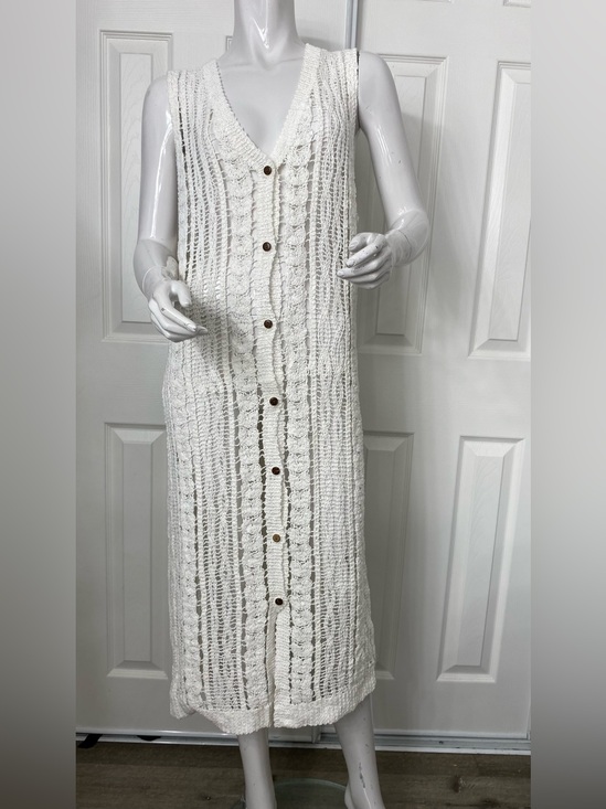 ADORA Dresses & Skirts - ADORA White Crochet Button-Front Sleeveless Midi Dress
